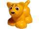 Part No: 109575pb01  Name: Duplo Cat, Large, Baby Cub, Standing (Lion) with Black and White Eyes, Nose and Whisker Dots, Medium Brown Stripes Pattern