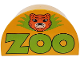 Part No: 31213pb014  Name: Duplo, Brick 2 x 4 x 2 Slope Curved Double with Lime 'ZOO' and Orange Tiger Head Pattern