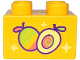 Part No: 3437pb133  Name: Duplo, Brick 2 x 2 with Lime, Coral and Bright Light Yellow Mangoes with Dark Purple Outlines and Sparkles Pattern