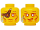 Part No: 3626pb3528  Name: Minifigure, Head Dual Sided Reddish Brown Eyebrows, Eye Patch and Cheek Lines, Orange Around Eyes, Metallic Light Blue Streaks, Smile / Grin Pattern