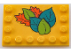 Part No: 6180pb156  Name: Tile, Modified 4 x 6 with Studs on Edges with Dark Turquoise, Lime and Orange Leaves Pattern (Sticker) - Set 41433
