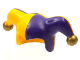 Part No: 62537pb04  Name: Minifigure, Headgear Jester's Cap with Dark Purple Left Side and Gold Pom Poms Pattern