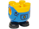 Part No: 67644pb08  Name: Lower Body, Rounded, Short Legs with Molded Blue Overalls and Black Shoes and Printed Pocket with Minions Letter M Logo and Buttons Pattern