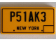 Part No: 87079pb0900  Name: Tile 2 x 4 with Black 'P51AK3' and 'NEW YORK' Pattern