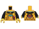 Part No: 973pb5563c01  Name: Torso Racing Suit, Dark Turquoise Trim, Large Pocket with Chinese Logogram '天' (Sky), and Monkie Kid Logo Pattern / Black Arms / Yellow Hands