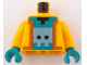 Part No: 973pb6103c01  Name: Torso Pixelated Hoodie Open, Dark Orange Trim, Dark Turquoise Shirt with Metallic Light Blue Creature, Black Neck Pattern / Bright Light Orange Arms / Dark Turquoise Hands