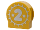 Part No: 14222pb028  Name: Duplo, Brick 1 x 2 x 2 Round Top, Cut Away Sides with Silver Sun, Stars, and Number 2 Pattern