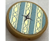Part No: 14769pb671  Name: Tile, Round 2 x 2 with Bottom Stud Holder with Cushion with Gold and Medium Azure Stripes and Black Button Pattern (Sticker) - Set 41161