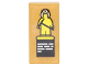 Part No: 3069pb0613  Name: Tile 1 x 2 with Card with Yellow Minifigure Statue with Helmet, Goggles, Axe and White Text Lines Pattern (Sticker) - Set 70620