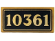 Part No: 3069pb1416  Name: Tile 1 x 2 with Black Sign with Metallic Gold '10361' Pattern