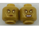 Part No: 3626cpb1806  Name: Minifigure, Head Dual Sided Alien with Gold Eyes and Cheek Contours, Neutral / Angry Pattern - Hollow Stud