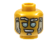 Part No: 3626cpb2820  Name: Minifigure, Head Alien Robot with Silver Eyebrows and Soul Patch, Gold Sideburns, and Metallic Light Blue Eyes Pattern - Hollow Stud