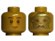 Part No: 3626cpb2833  Name: Minifigure, Head Dual Sided Reddish Brown Eyes and Mouth, Copper Pupils and Eyebrows (Quirrell) / Gold Face (Voldemort) Pattern - Hollow Stud