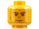 Part No: 3626cpb2838  Name: Minifigure, Head Alien with Reddish Brown Eyes, Copper Eye Shadow, Nose Slits, and Frown Pattern - Hollow Stud