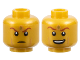 Part No: 3626cpb3275  Name: Minifigure, Head Dual Sided Reddish Brown Eyebrows, Nougat Cheek Lines, Gold Diamond on Forehead, Scowl / Open Mouth Smile with Top Teeth Pattern - Hollow Stud