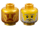 Part No: 3626pb0517  Name: Minifigure, Head Dual Sided Stylized Face with Dark Red Eyebrows, Eyes, Moustache, and Beard / Yellow Face with Black Eyes and Grin Pattern
