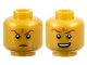 Part No: 3626pb3275  Name: Minifigure, Head Dual Sided Reddish Brown Eyebrows, Nougat Cheek Lines, Gold Diamond on Forehead, Scowl / Open Mouth Smile with Top Teeth Pattern