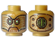 Part No: 3626pb3329  Name: Minifigure, Head Alien Dark Orange Monocles, Lime Eyes, White Glints, Black Outline and Gold Panel with Rivets on Back Pattern