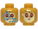 Part No: 3626pb3902  Name: Minifigure, Head Dual Sided Alien Tan Monkey Face, Reddish Brown Eyes, Copper Eye Shadow, Angry with Blue Crosshairs and Markings / Queasy (Breath Holding) Pattern