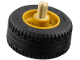 Part No: 55981c09  Name: Wheel 18mm D. x 14mm with Pin Hole, Fake Bolts and Shallow Spokes with Black Tire 30.4 x 14 Solid with Tan Technic, Axle 1L with Pin without Friction Ridges (55981 / 58090 / 3749)