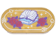 Part No: 66857pb060  Name: Tile, Round 2 x 4 Oval with Red Roses with Dark Purple Leaves, Medium Blue and Dark Purple Books with White Pages, Arrows with Hearts Pattern