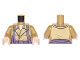 Part No: 973pb2444c01  Name: Torso Open Coat with Collar, Orange and Dark Purple Loose Straps Pattern / Pearl Gold Arms / Light Nougat Hands