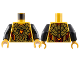 Part No: 973pb5237c01  Name: Torso Armor with Gold and Dark Red Plates and Orange Highlights Pattern / Black Arms / Pearl Gold Hands
