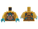 Part No: 973pb5264c01  Name: Torso Armor, Dark Turquoise Tie and Straps, Red and Tan Scales Pattern / Pearl Gold Arms / Dark Turquoise Hands