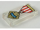Part No: 3069pb0697  Name: Tile 1 x 2 with Red and White Ribbon, Gold Cross Medal with Dark Azure Stripe Pattern