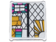 Part No: 51266pb013  Name: Glass for Window 1 x 3 x 3 Flat Front with Black, Bright Light Orange, Dark Turquoise, and Magenta Stained Glass Pattern 5 (Sticker) - Set 76437
