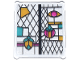 Part No: 51266pb014  Name: Glass for Window 1 x 3 x 3 Flat Front with Black, Bright Light Orange, Dark Turquoise, and Magenta Stained Glass Pattern 6 (Sticker) - Set 76437