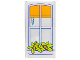 Part No: 57895pb117  Name: Glass for Window 1 x 4 x 6 with Lavender Frame and Planter, Orange Shade, and Lime Plants with Flowers Pattern