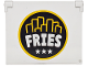 Part No: 60603pb029  Name: Glass for Window 1 x 4 x 3 - Opening with White 'FRIES' and Stars with Bright Light Orange Border on Black Background Pattern