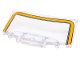 Part No: 7304pb05  Name: Windscreen 3 x 6 x 1 1/3 Curved with Orange and Dark Bluish Gray Windshield Frame Pattern