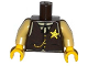 Part No: 973pb1872c01  Name: Torso Western Sheriff Star Badge, Vest, Gold Chain, Black Tie Pattern / Tan Arms / Yellow Hands