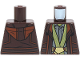 Part No: 973pb4934  Name: Torso Jacket with Hood, Dark Bluish Gray Shirt, Olive Green Trim, Reddish Brown Belt with Gold Buckle Pattern