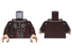 Part No: 973pb5711c01  Name: Torso Jacket with Reddish Brown Lapels and Pockets over Dark Bluish Gray Vest with Dark Red Buttons and Striped Scarf Pattern / Dark Brown Arms / Light Nougat Hands