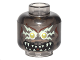 Part No: 3626pb1625  Name: Minifigure, Head Alien with Yellowish Green Lightning Bolts Around Gold Eyes, Dark Red Face Lines, Fangs Pattern (Mayhem)