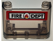 Part No: 3823pb03  Name: Windscreen 2 x 4 x 2 with Black 'FIRE DEPT' and Fire Logo on White Background with Red Border Pattern (Sticker) - Set 40393