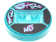 Part No: 18605c01pb02  Name: Dimensions Toy Tag 4 x 4 x 2/3 with 2 Studs and Trans-Light Blue Bottom with Medium Azure and Magenta 'WS' and Graffiti on Black Background Pattern (Wyldstyle)