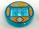 Part No: 18605c01pb16  Name: Dimensions Toy Tag 4 x 4 x 2/3 with 2 Studs and Trans-Light Blue Bottom with Gold 'SD' Emblem and Medium Azure Paw Prints on Orange Background Pattern (Scooby-Doo)