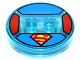 Part No: 18605c01pb18  Name: Dimensions Toy Tag 4 x 4 x 2/3 with 2 Studs and Trans-Light Blue Bottom with Superman 'S' Logo on Blue Background and Red Sides Pattern (Superman)