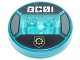 Part No: 18605c01pb30  Name: Dimensions Toy Tag 4 x 4 x 2/3 with 2 Studs and Trans-Light Blue Bottom with Minifigure Head in Yellow Star Badge and Stylized White 'BC01' on Black Background Pattern (Bad Cop)