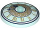 Part No: 3960pb047  Name: Dish 4 x 4 Inverted (Radar) with Solid Stud with Clock Face Trans Light Blue with Gold Roman Numerals and White Circle with Gold Scrolls Pattern