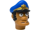 Part No: 112019c01pb01  Name: Minifigure, Head, Modified Simpsons Officer Lou with Blue Police Hat with Molded Black Hair and Printed Eyes, Moustache, Bill and Gold Badge Pattern