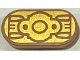 Part No: 1126pb005  Name: Tile, Round 1 x 2 Oval with Circle, Dots and Curved Lines on Gold Background Pattern (BrickHeadz Batman (1989) Belt Buckle)