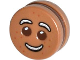 Part No: 14396c01pb01a  Name: Minifigure, Head, Modified Cookie Shape with Fixed Reddish Brown Filling with Eyes, White Icing Eyebrows and Smile, and Dark Orange Dots Pattern