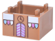 Part No: 2821pb07  Name: Container, Box 2 x 2 x 1 - Top Opening with Raised Inner Bottom with Gingerbread House, Bright Pink, Bright Light Blue and White Awning, Icing and Striped Door and Reddish Brown Clock Pattern