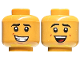 Part No: 28621pb0101  Name: Minifigure, Head Dual Sided Black Eyebrows, Reddish Brown Dimples, Lopsided Open Mouth Smile with Teeth / Laughing with Dark Red Tongue Pattern - Vented Stud