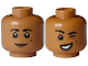 Part No: 28621pb0279  Name: Minifigure, Head Dual Sided Female Black Eyebrows and Beauty Mark, Medium Brown Lips and Wrinkles, Grin / Wink and Lopsided Open Mouth Smile with Teeth Pattern